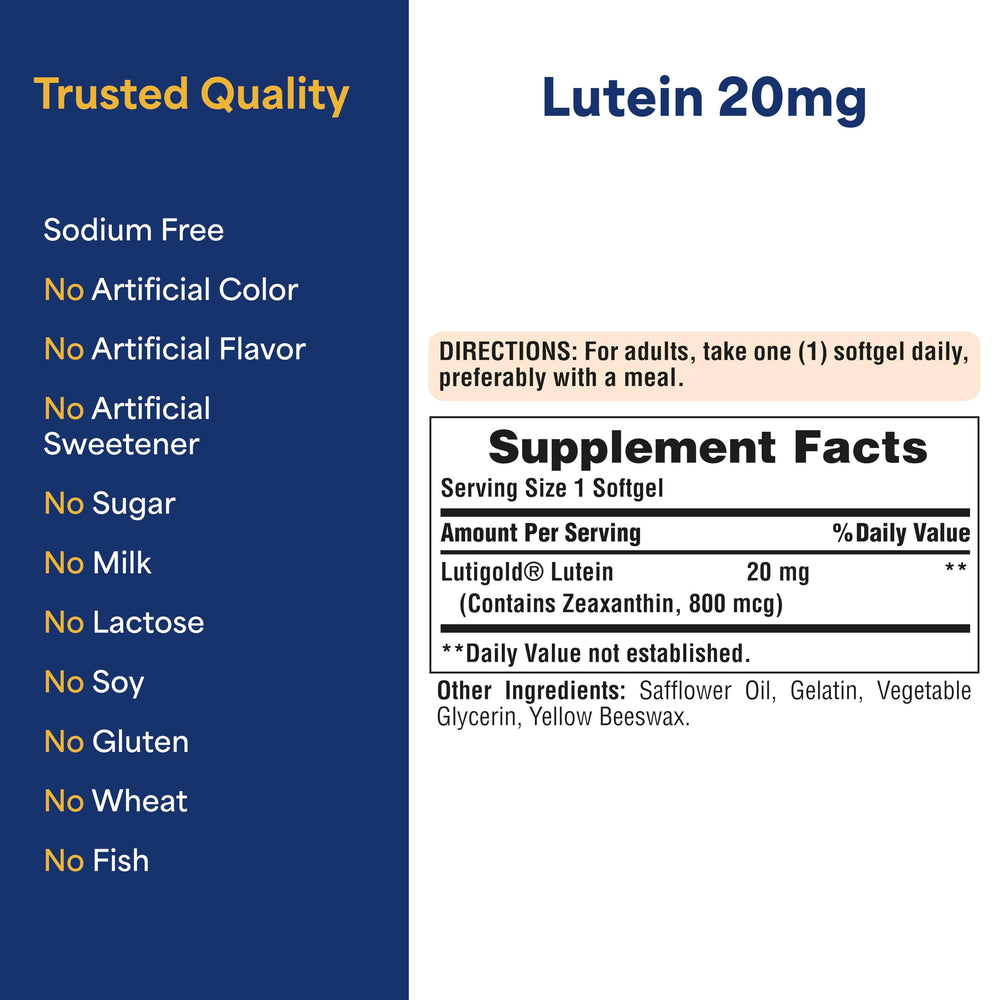 On-shelf display shows Puritan's Pride Lutigold lutein supporting eye health.
