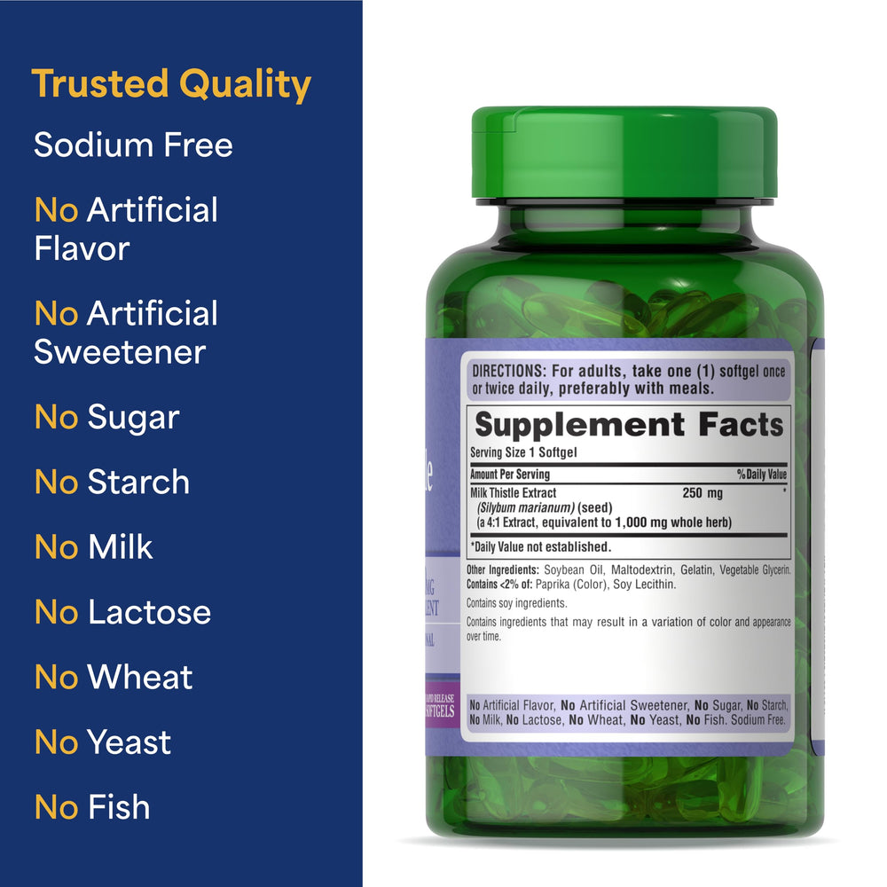 Puritan's Pride Milk Thistle rapid-release softgels close-up