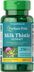 Puritan's Pride Milk Thistle capsules, standardized 250 mg, for daily wellness and routine use