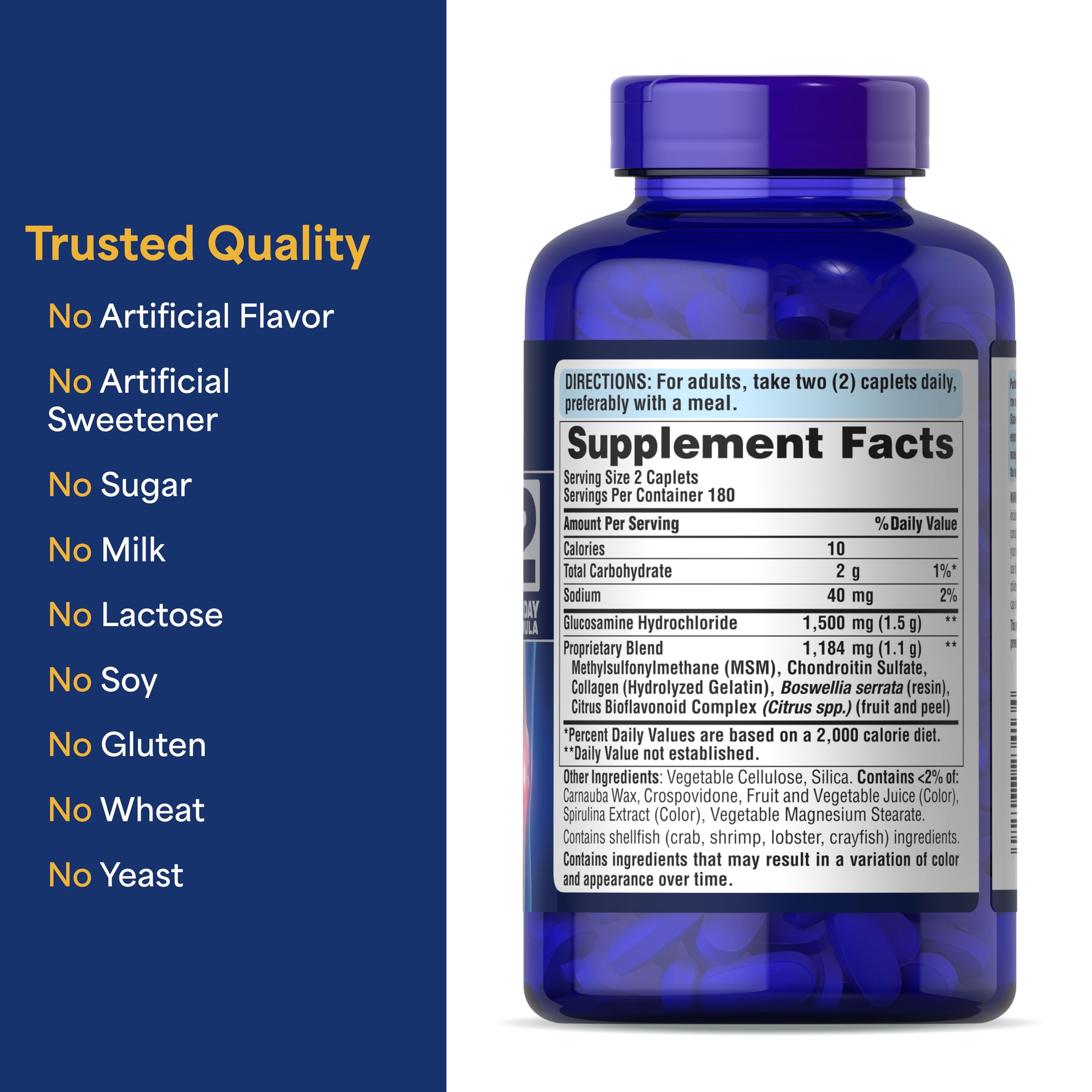 Puritan's Pride MSM and chondroitin blend close-up for tissue support.