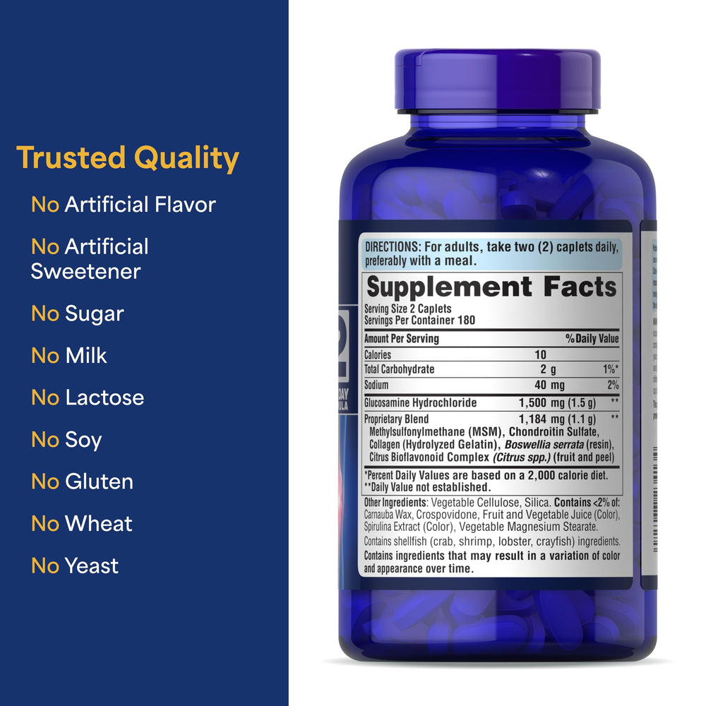Puritan's Pride MSM and chondroitin blend close-up for tissue support.