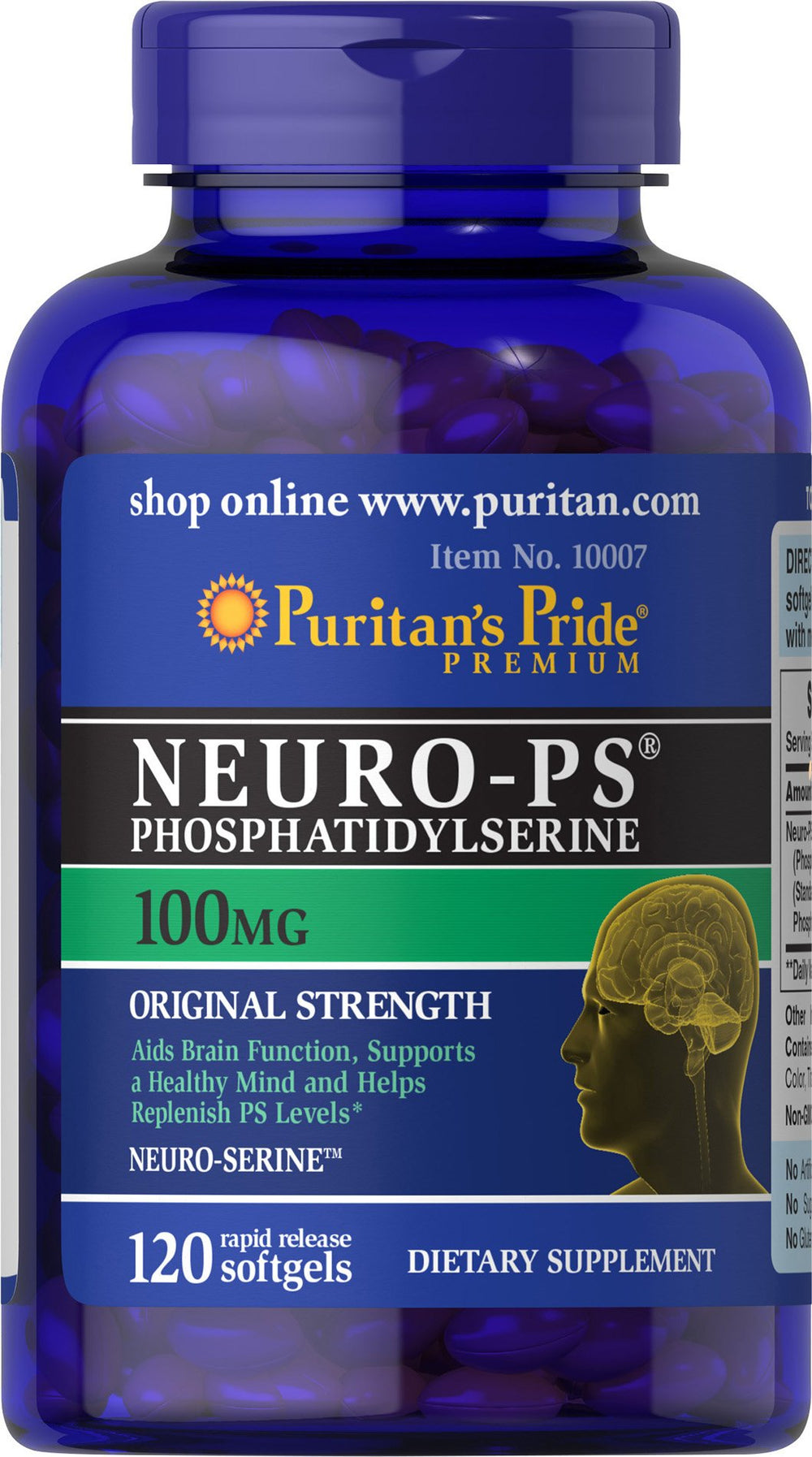 Puritan's Pride Neuro-PS 100 mg softgels bottle for daily brain support