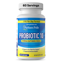 Puritan's Pride Probiotic 10 bottle for immune and digestive support.