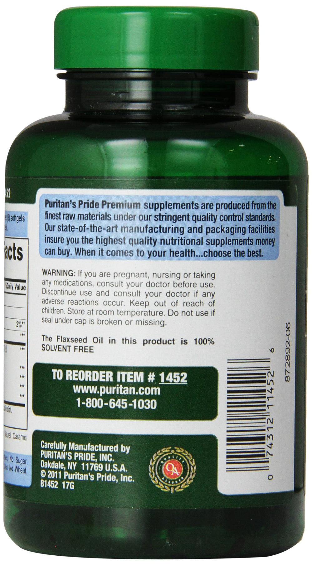 Puritan's Pride softgels close-up highlights easy-to-swallow omega source.