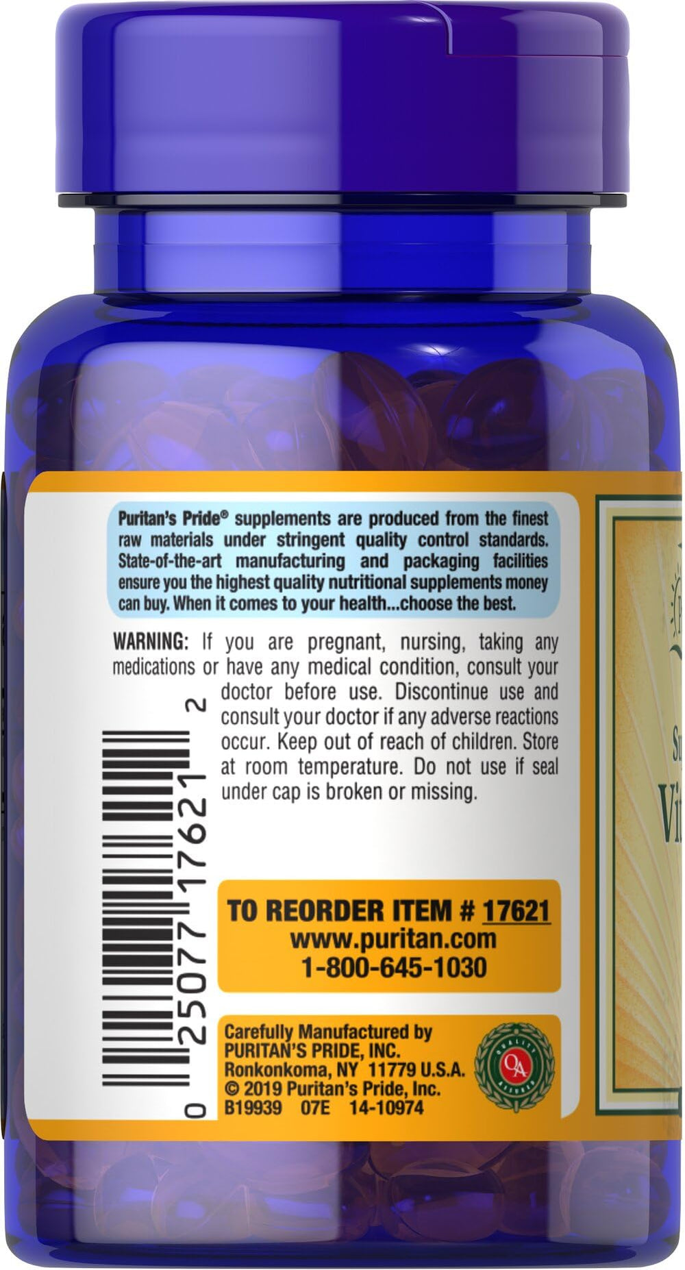 Puritan's Pride Sunvite D3 potency badge signals active vitamin D3.