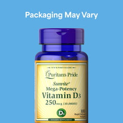 Puritan's Pride Sunvite rapid-release softgel emphasizes quick absorption.