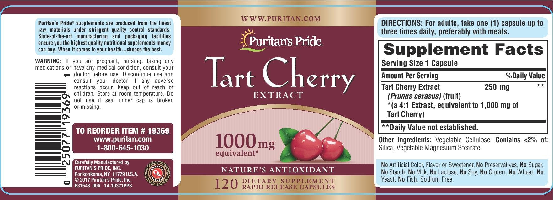 Puritan's Pride Tart Cherry Extract capsules for convenient daily supplementation