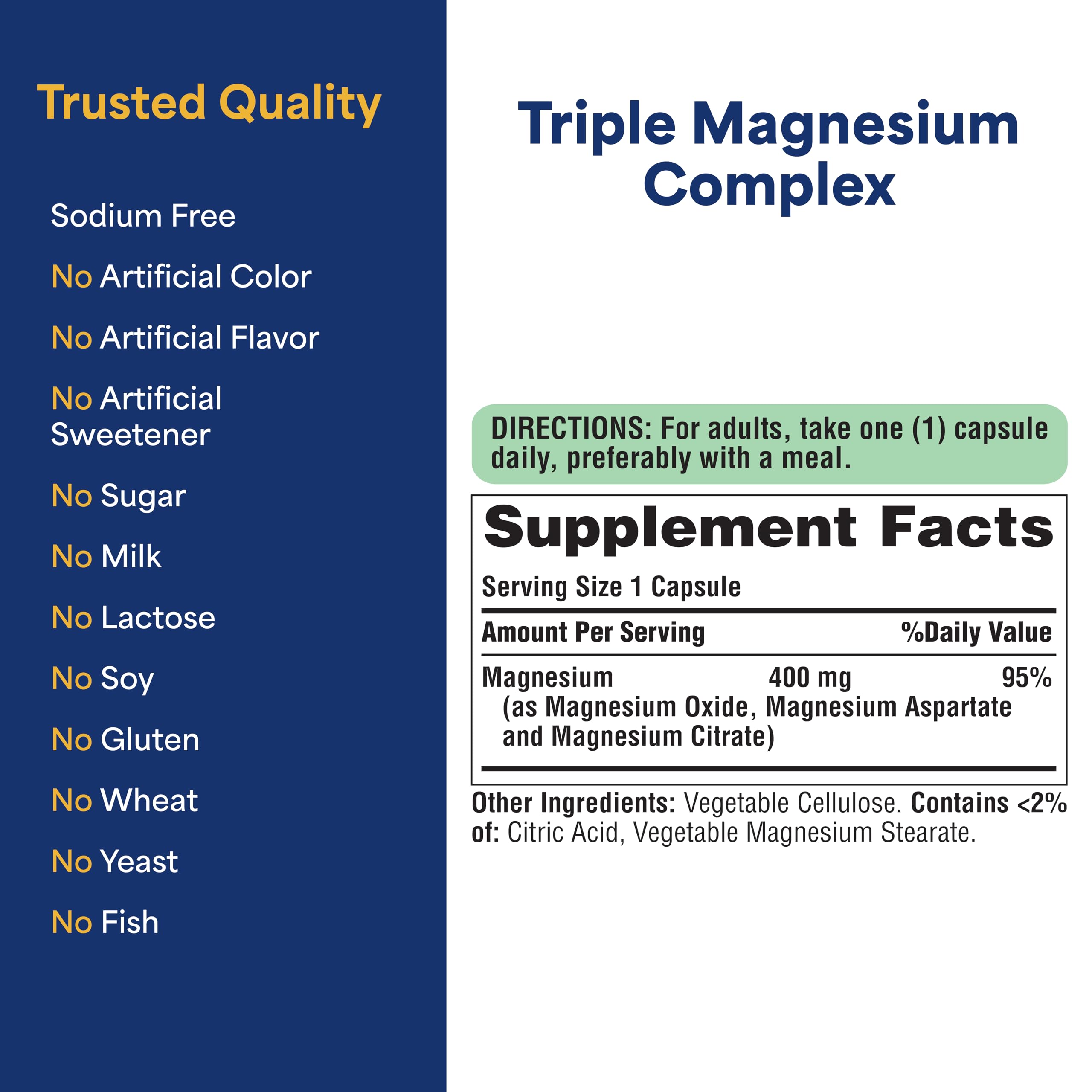 Puritan's Pride Triple Magnesium ingredient illustration highlighting magnesium forms.