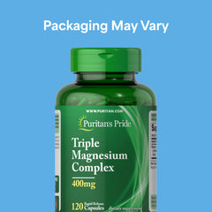 Puritan's Pride Triple Magnesium rapid-release capsules for quick absorption.