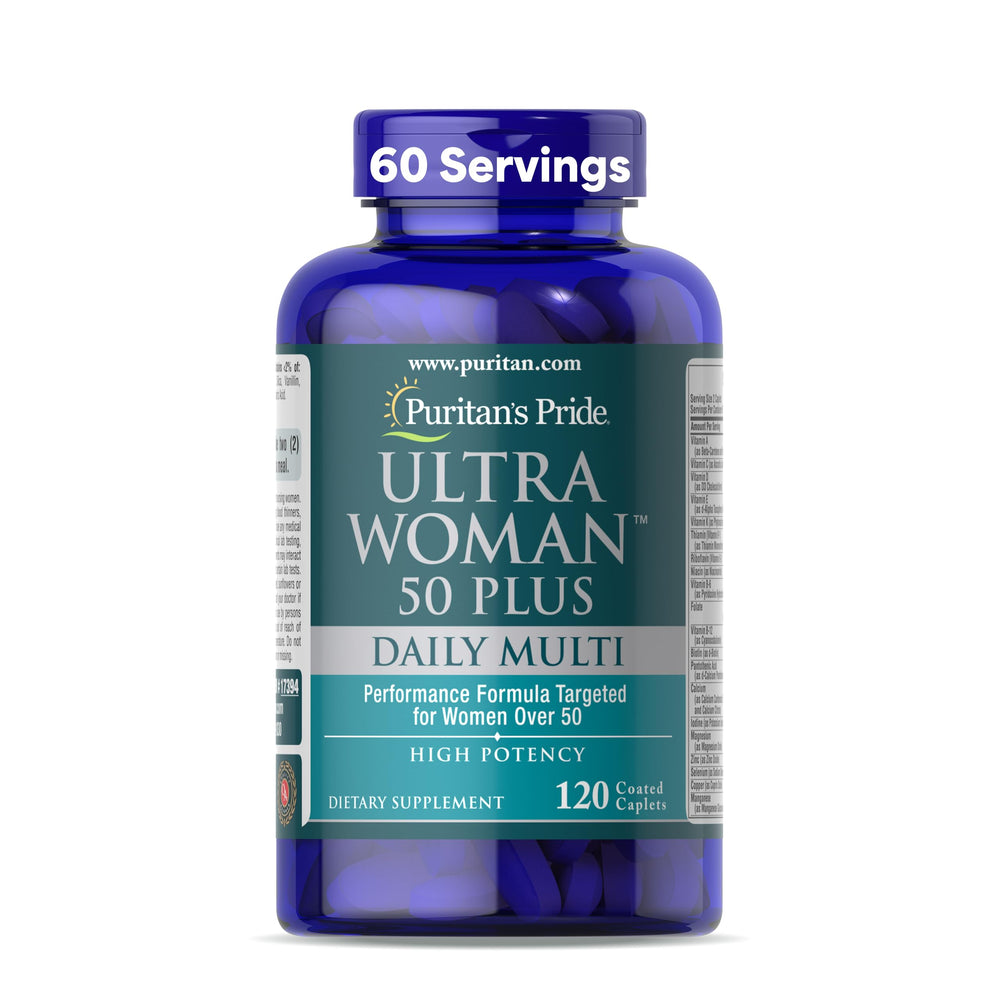 Puritan's Pride Ultra Woman 50+ bottle front for daily wellness.