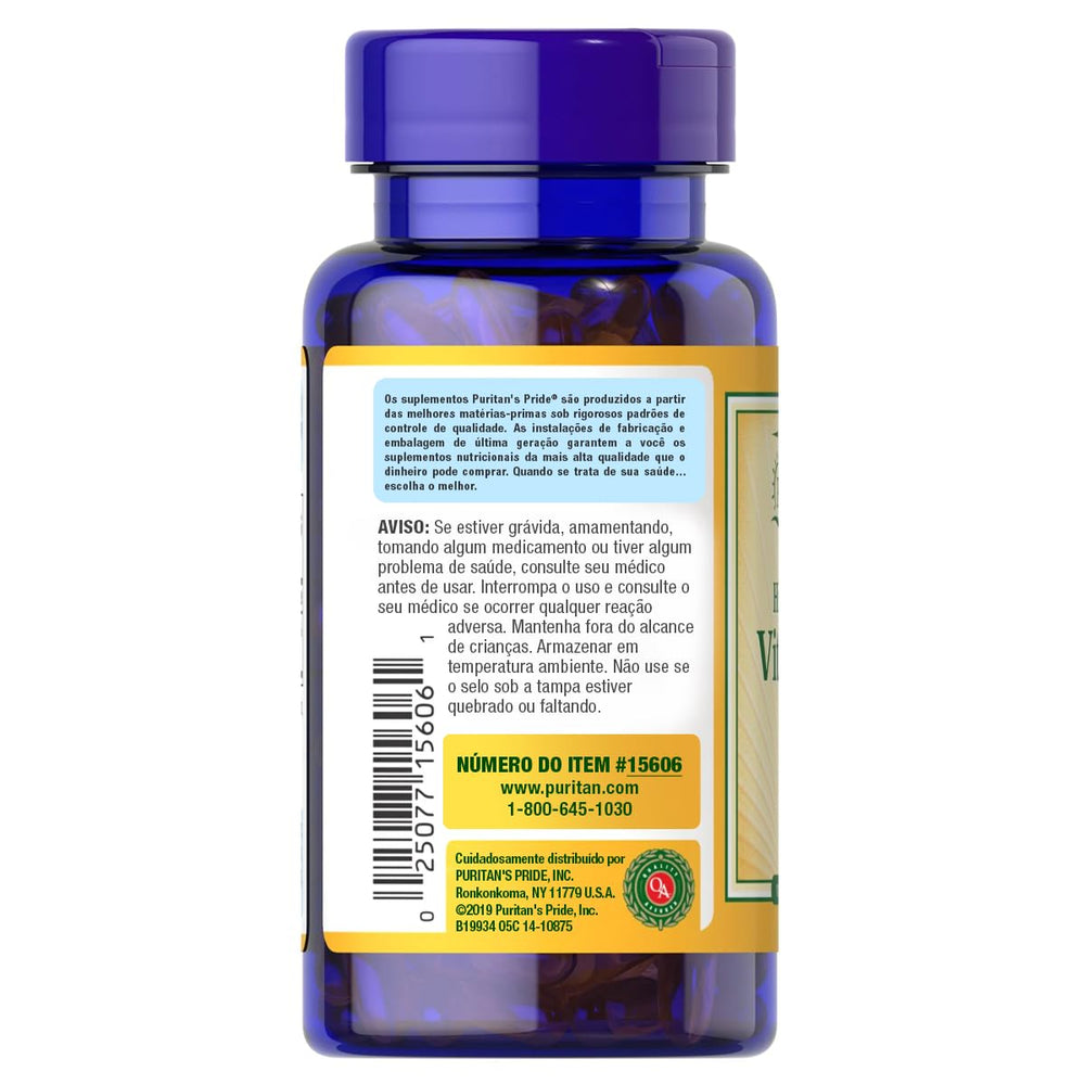 Puritan's Pride Vitamin D3 softgel pack-front showing 200-count supply.