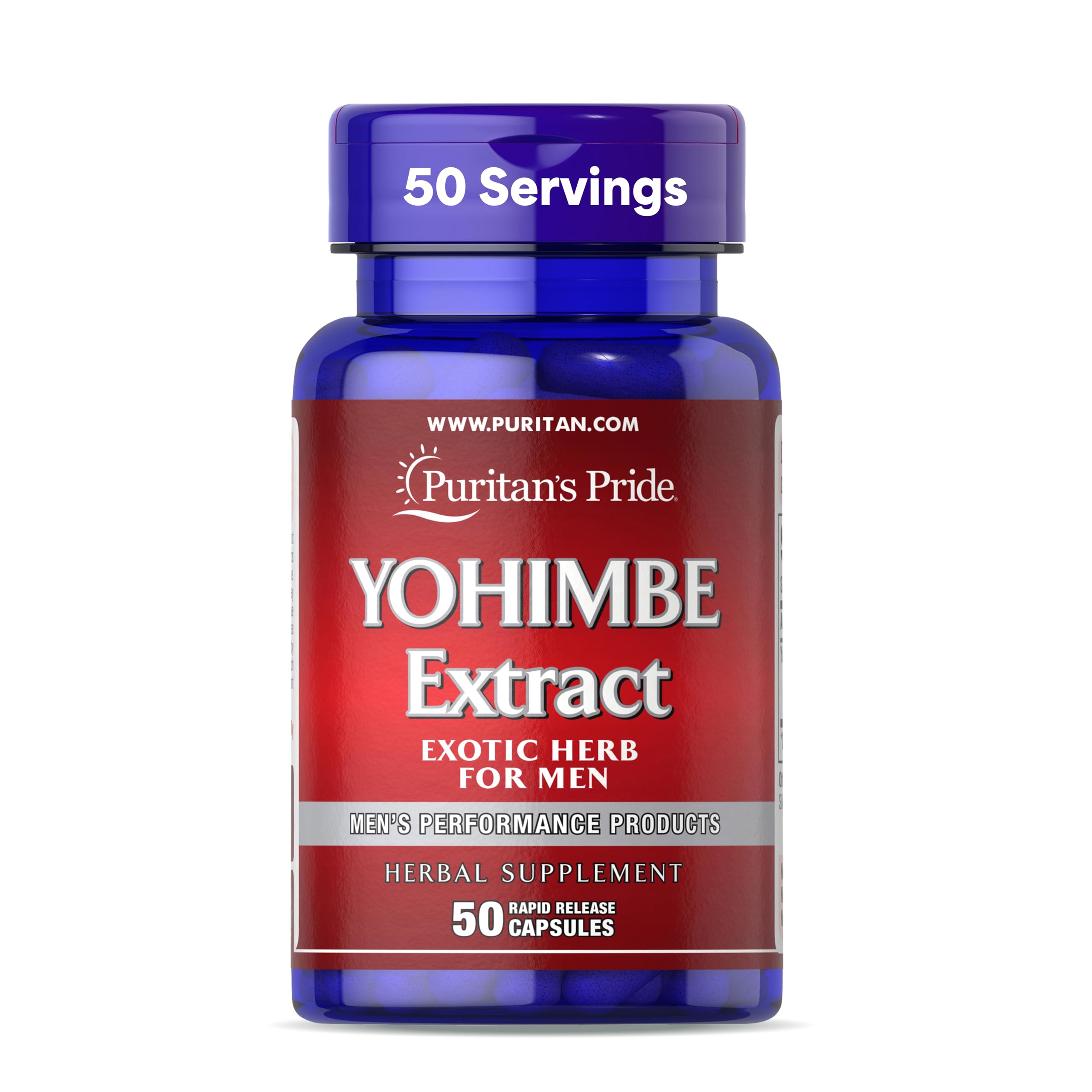 Puritan's Pride Yohimbe rapid-release bottle for convenient daily vitality support.