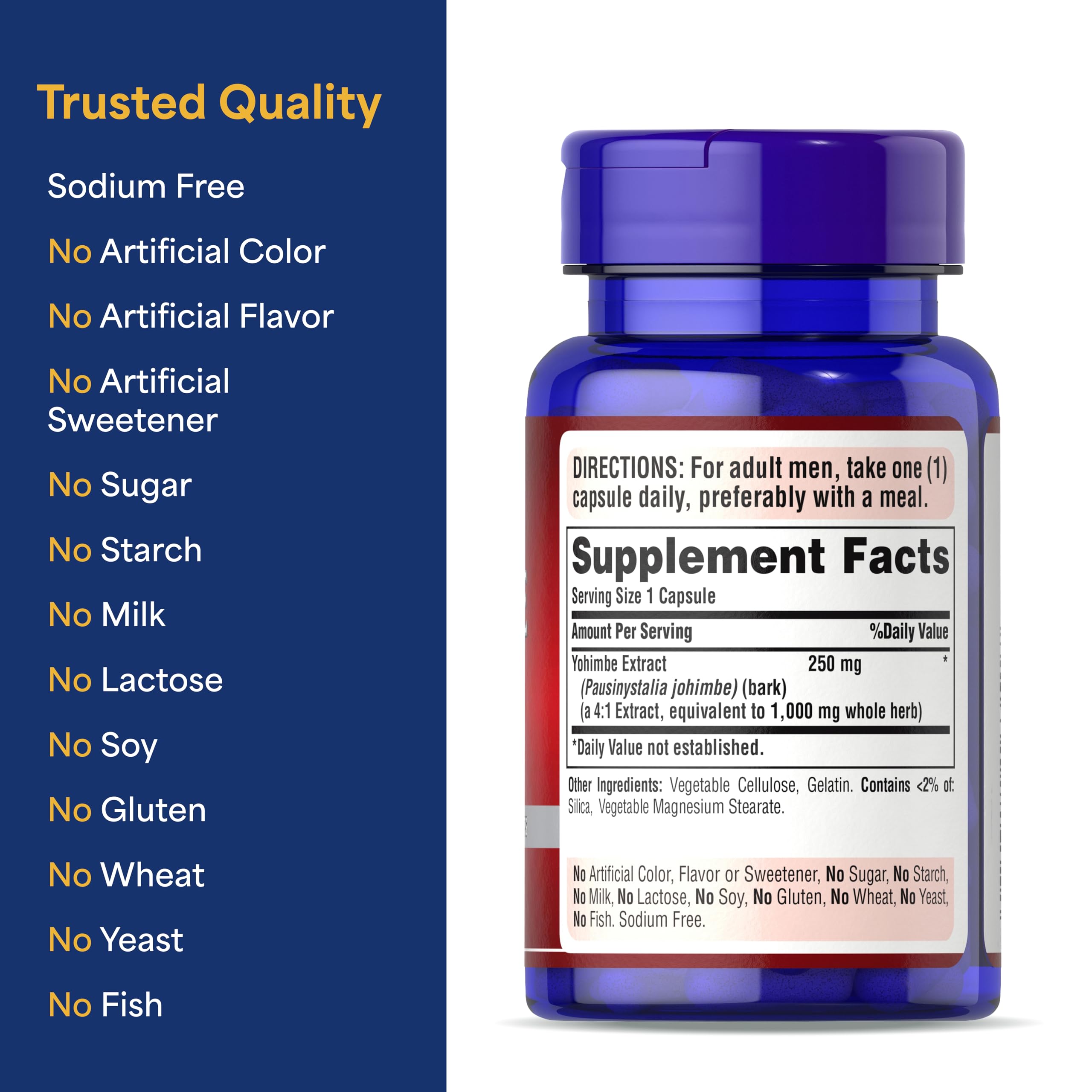 Puritan's Pride Yohimbe wellness scene conveys lifestyle-friendly supplementation.