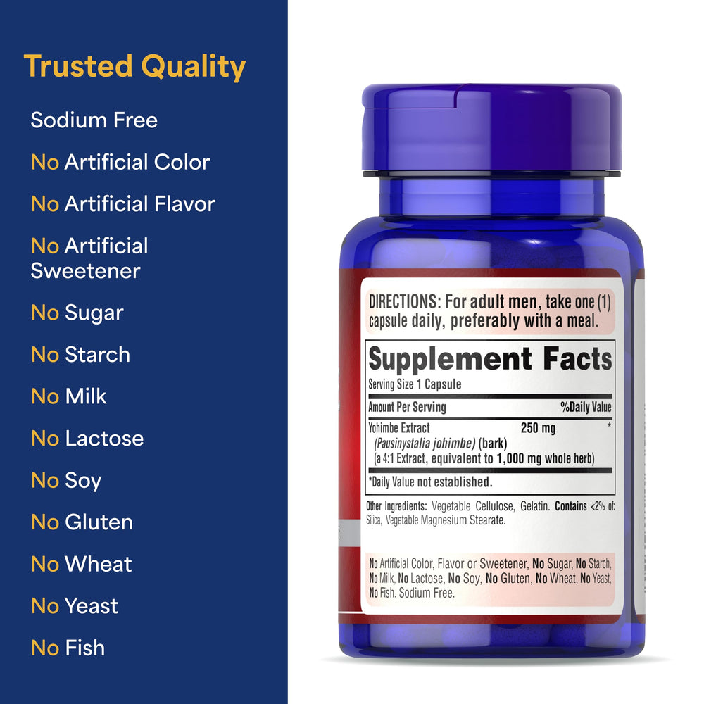 Puritan's Pride Yohimbe wellness scene conveys lifestyle-friendly supplementation.