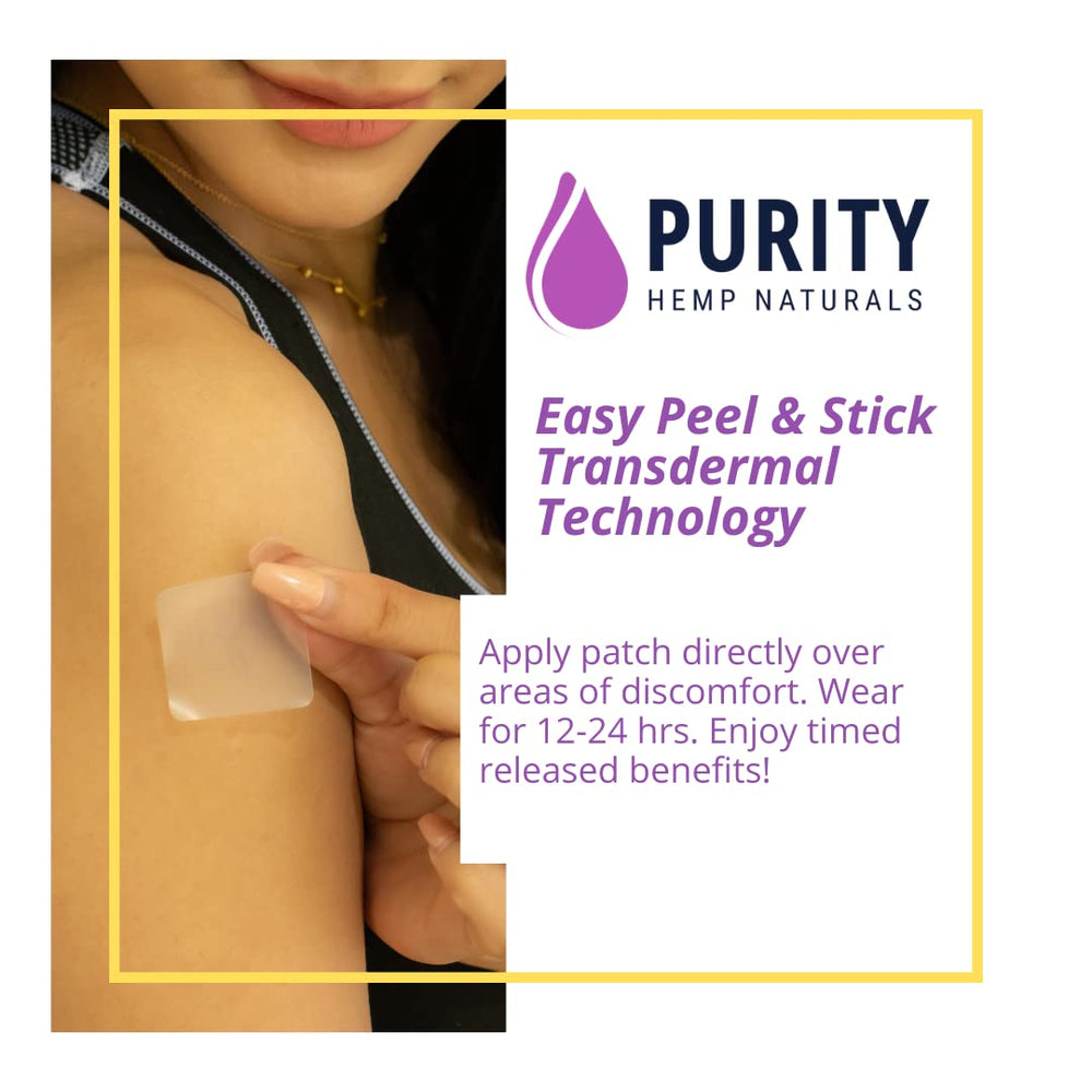 Purity Hemp Naturals patch applied on skin for discreet on-the-go wear.