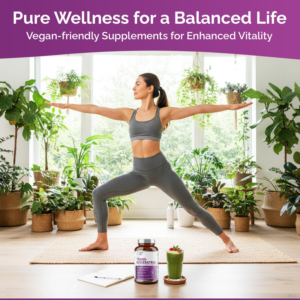 Purity Labs bottle with front label displays key benefits and dosing at a glance