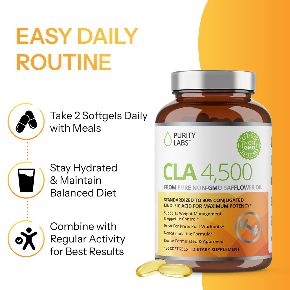 Purity Labs CLA bottle on kitchen counter lifestyle shot