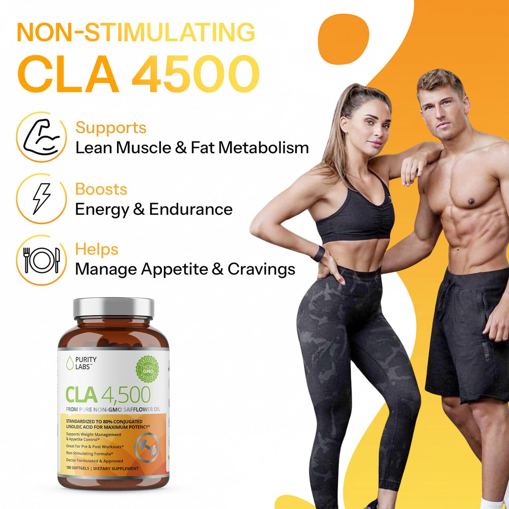 Purity Labs CLA softgel close-up emphasizing lean muscle potential