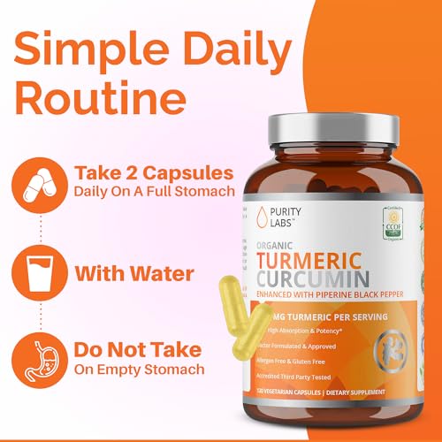 Purity Labs curcumin capsules 120-count showing high potency per serving.