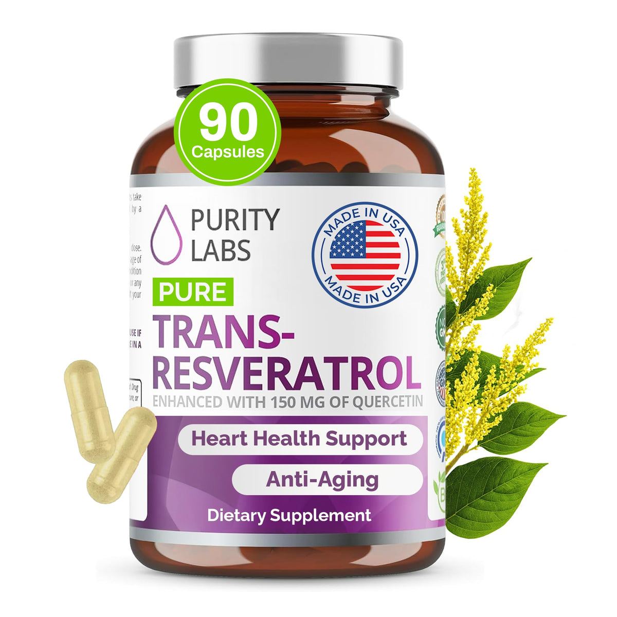 Purity Labs Trans Resveratrol bottle for daily antioxidant support and easy wellness