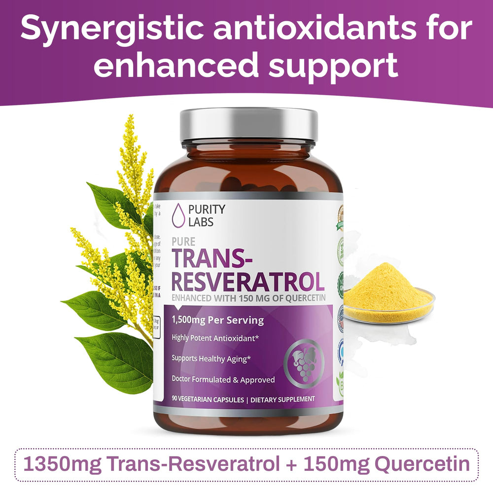 Purity Labs Quercetin ingredient highlight with scoop suggests vegan antioxidant support
