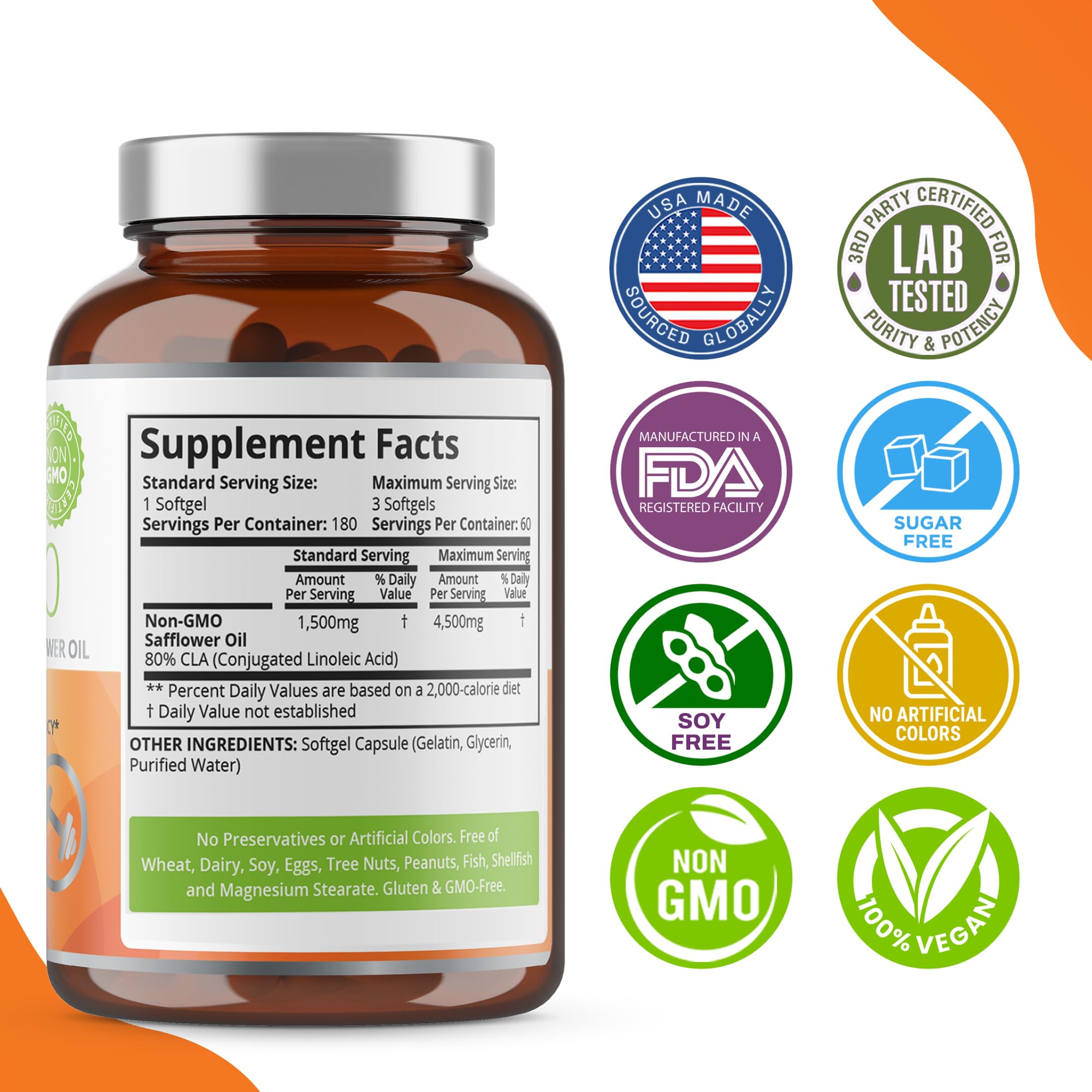 Purity Labs safflower oil ingredient label indicating non-GMO formulation