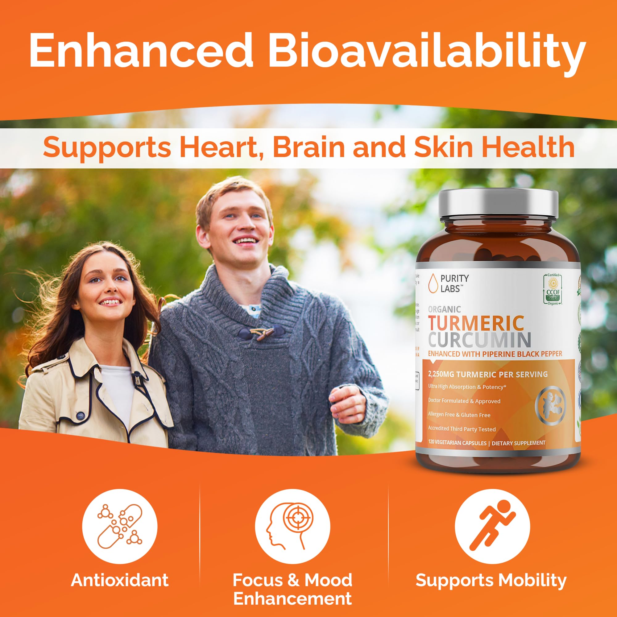 Purity Labs turmeric capsules resting on wood for an easy daily wellness routine.