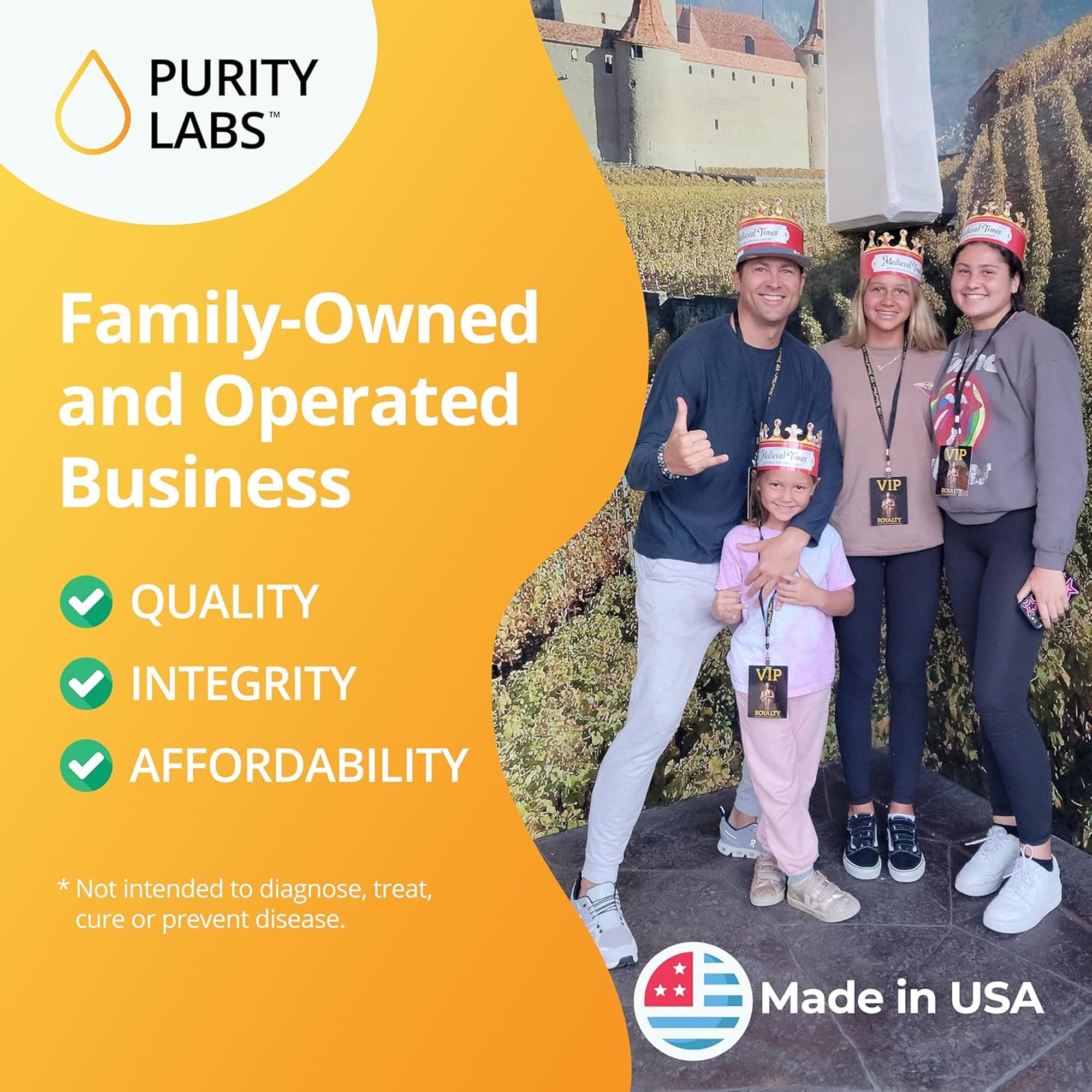 Purity Labs usa-made label on supplement bottle