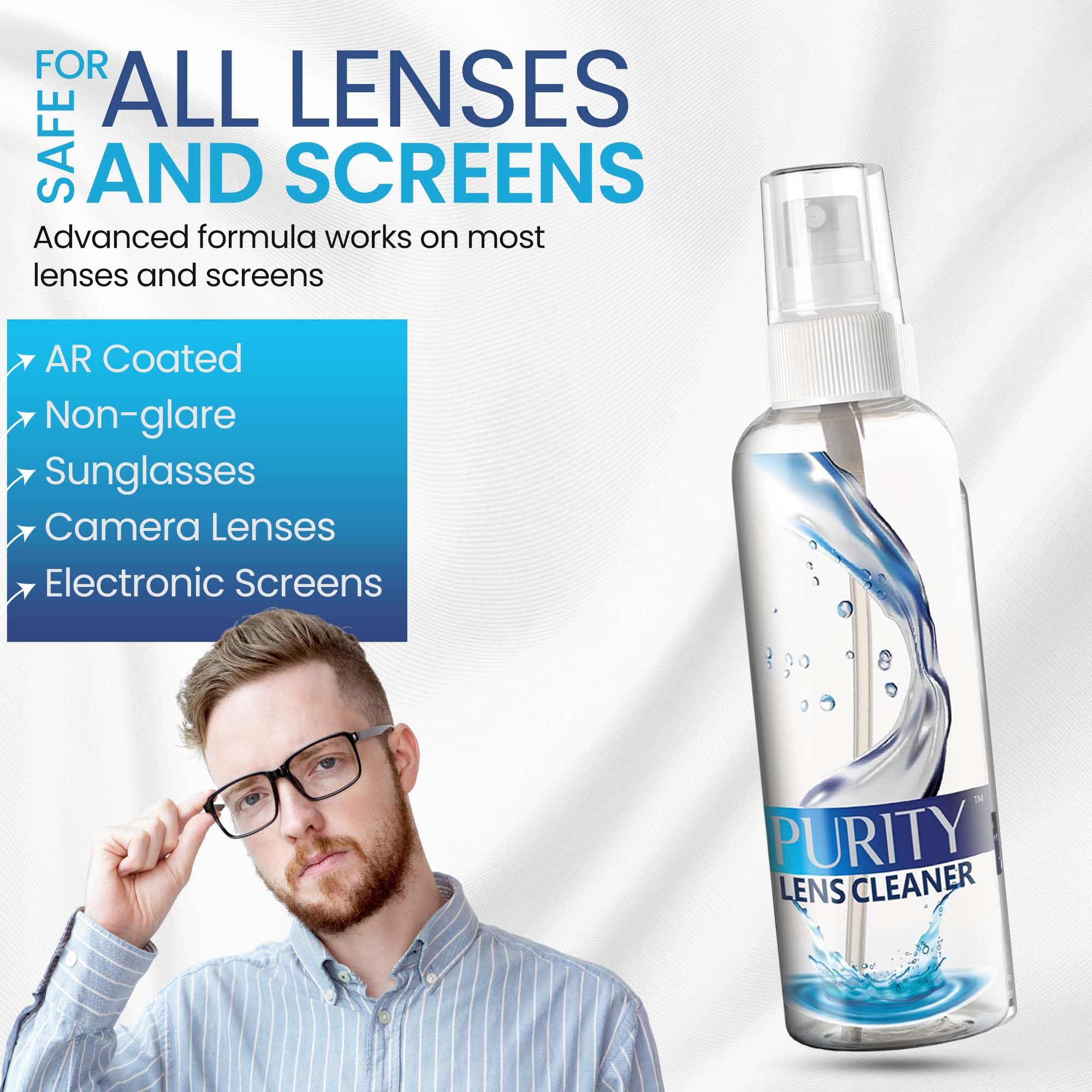 Safe use on AR-coated lenses and screens with Purity
