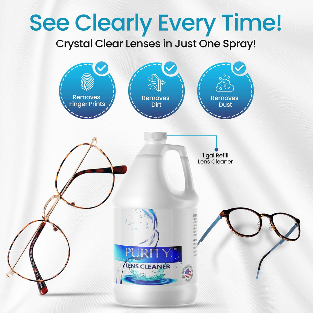 Purity Lens Cleaner label closeup shows pH-neutral formula
