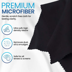 Purity Lens Cleaner microfiber cloths pair demonstrates effective dirt trapping with gentle touch