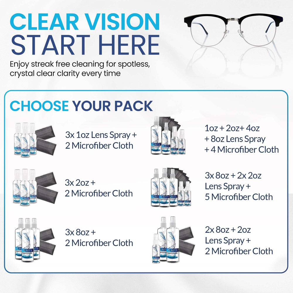Purity Lens Cleaner safe for all lenses with fragrance-free, gentle formula