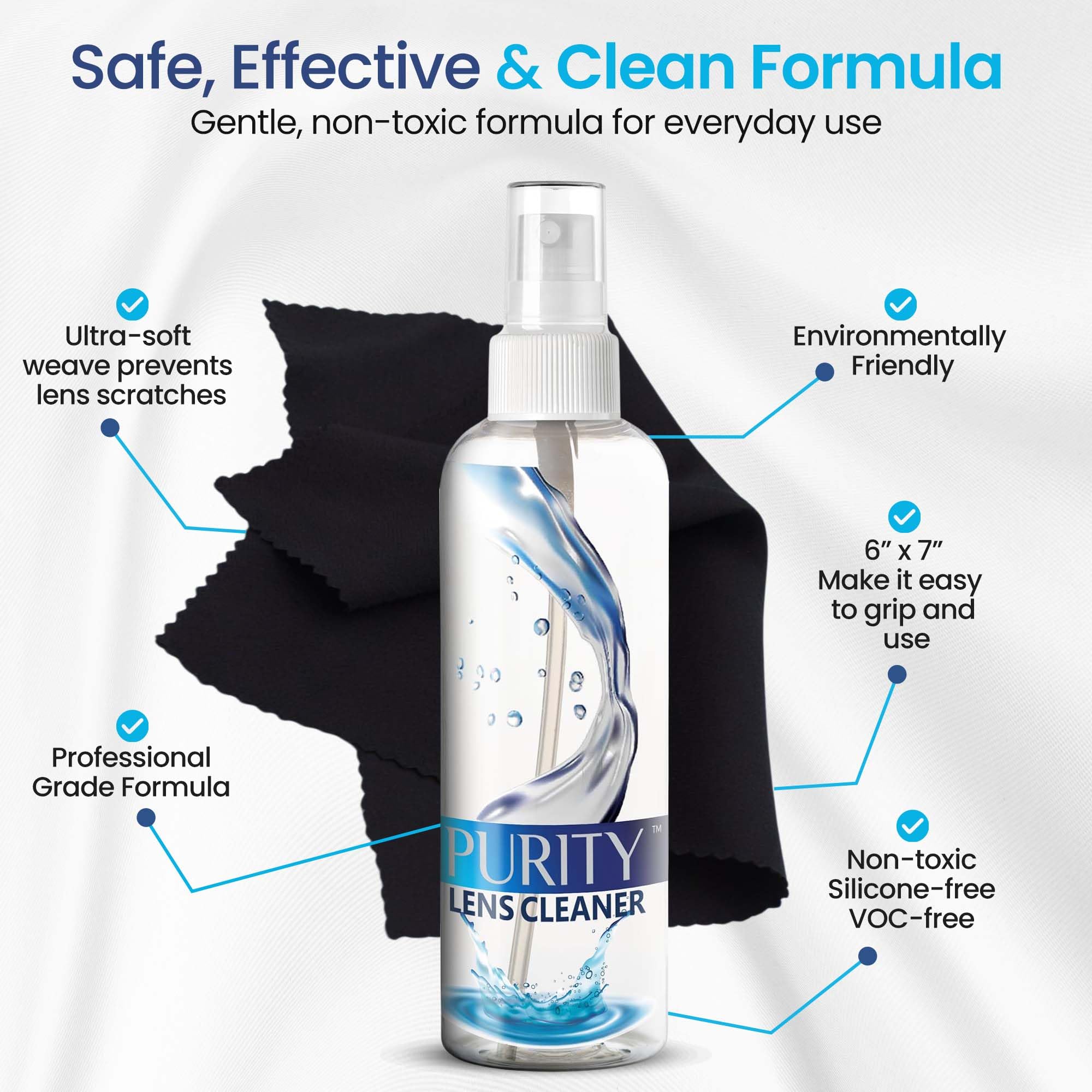 Purity Lens Cleaner spray cap variations illustrate versatile packaging and consistent performance