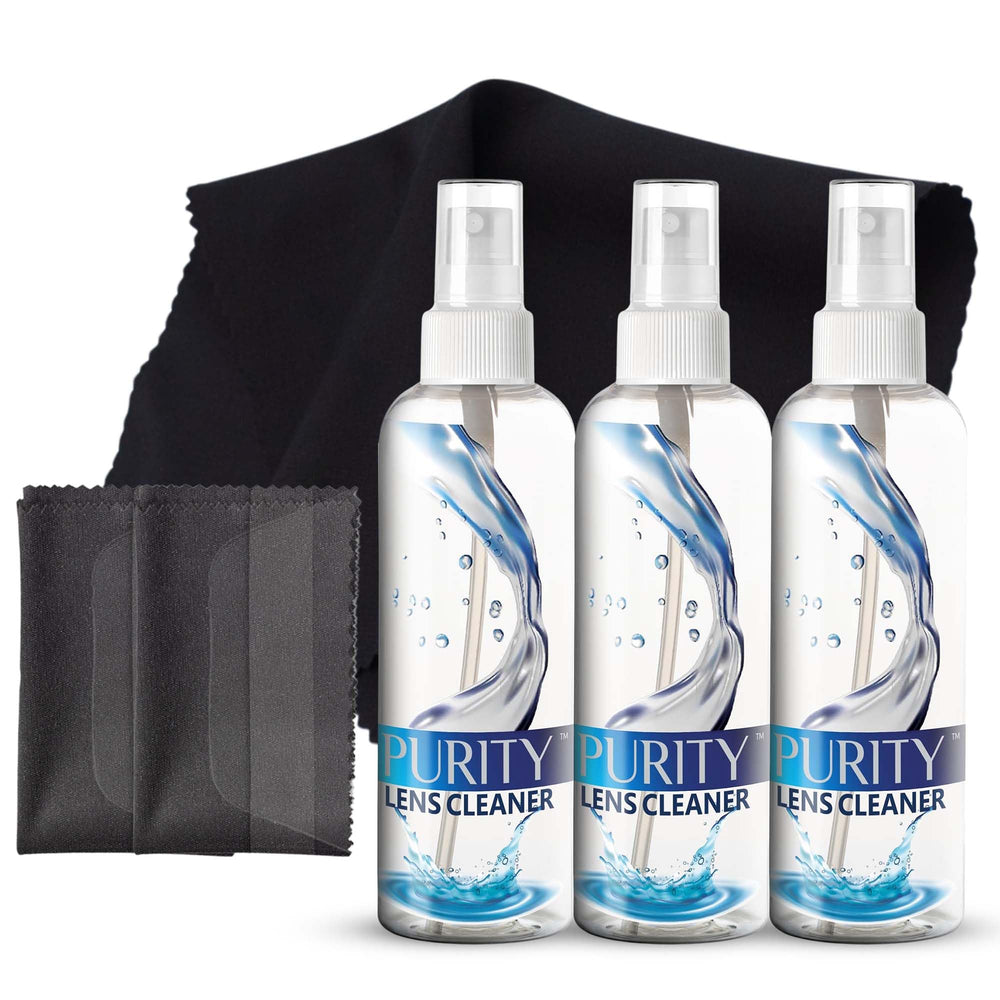 Purity Lens Cleaner spray bottle front view showing streak-free cleaning for glasses