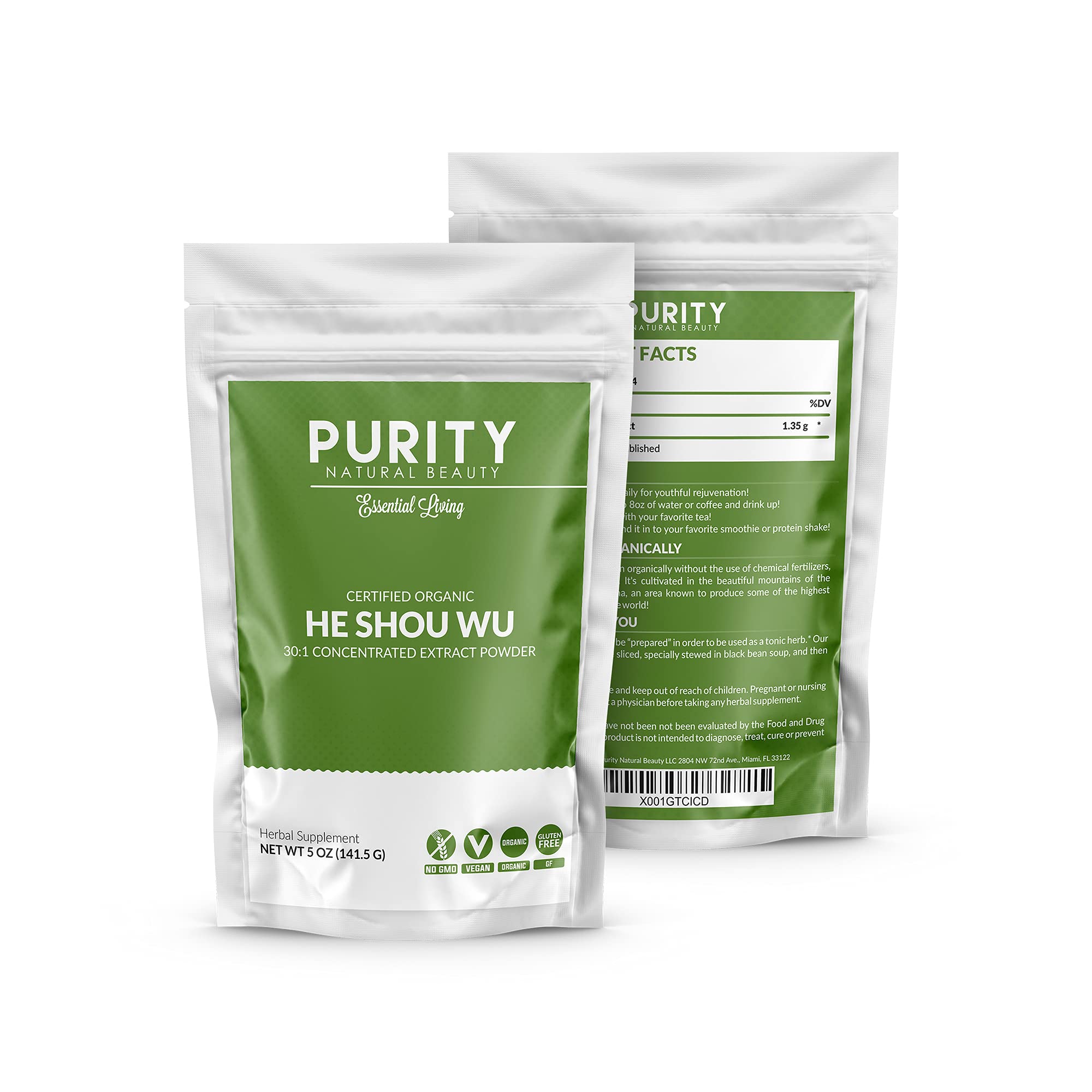 Purity Natural Beauty 30:1 concentrate signals potent herbal extract.
