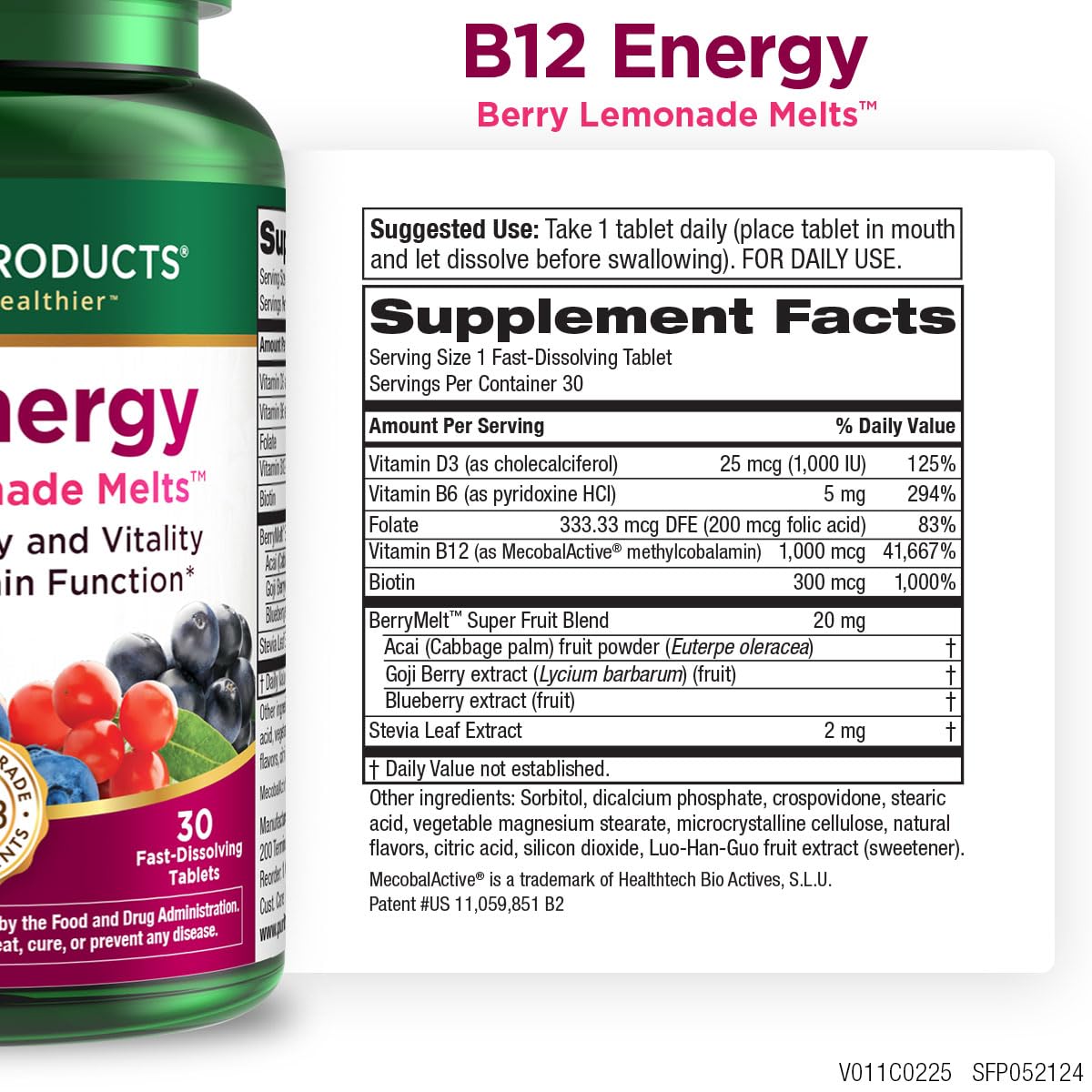 Purity Products B-12 melts tablets melting on tongue for quick absorption