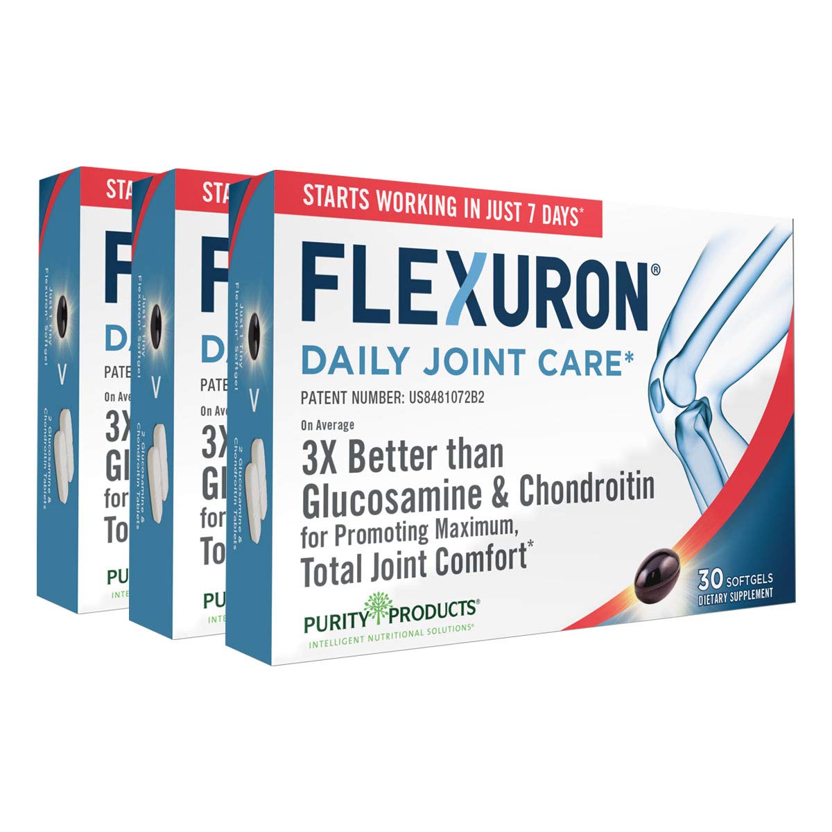 Purity Products Flexuron bottle front highlighting easy daily joint comfort support.
