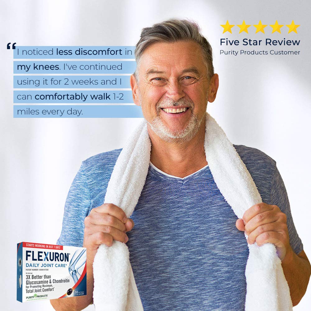 Purity Products Flexuron krill oil softgel emphasizes omega-3 benefits.