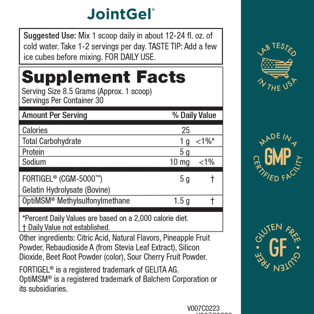 Purity Products JointGel bottle closeup highlighting smooth pouring and premium formulation.