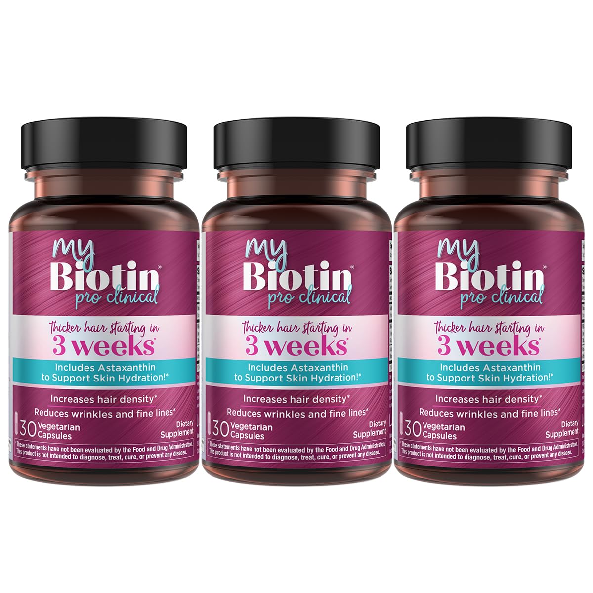 Purity Products MyBiotin ProClinical bottle open for easy daily dosing for hair and skin support.