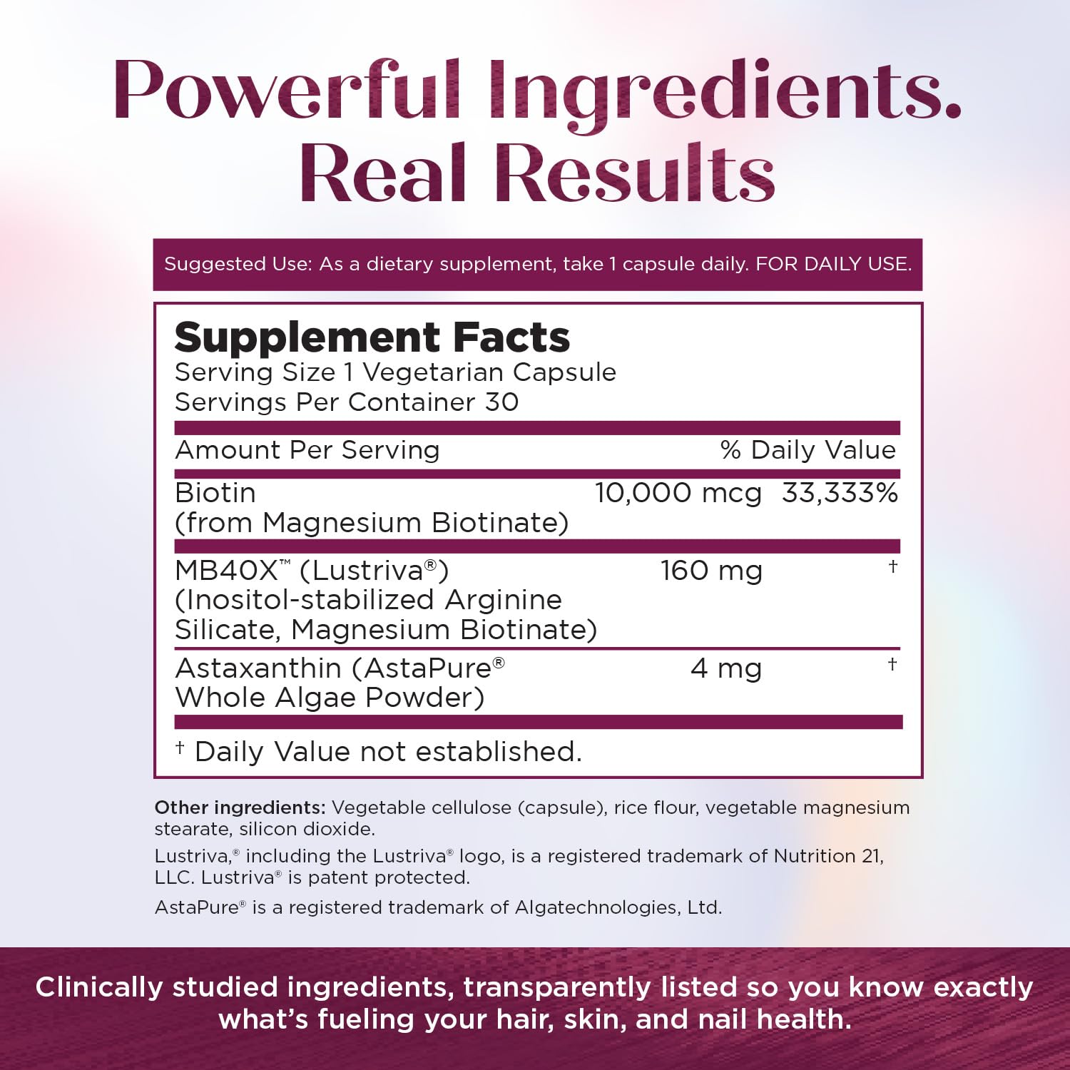 Purity Products MyBiotin ProClinical daily dosing hand taking capsule for a simple routine.