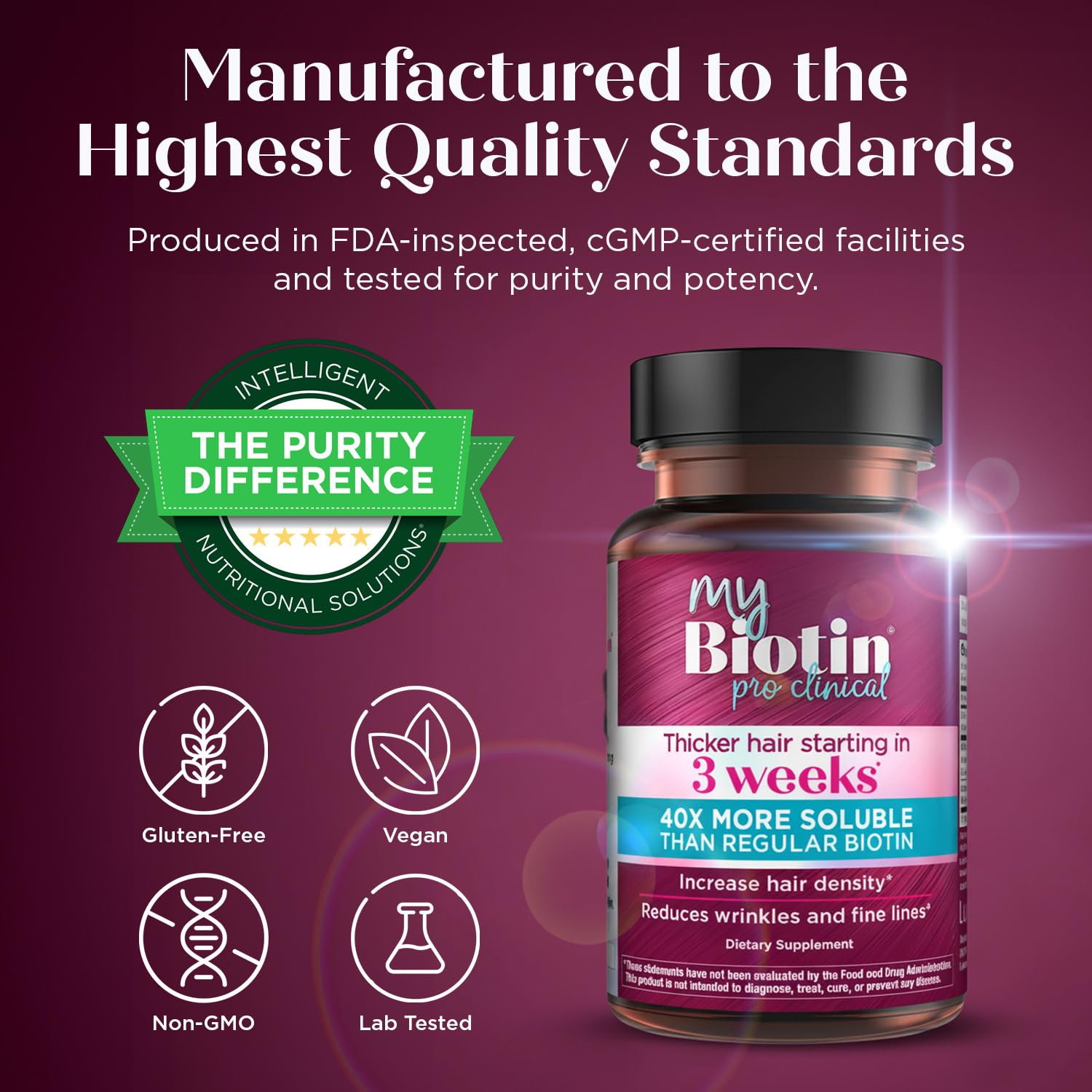 Purity Products MyBiotin ProClinical daily-use concept promotes easy long-term routine.