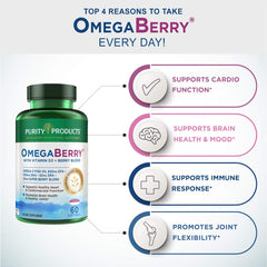 Purity Products OmegaBerry DHA EPA label close-up with 1250 mg per serving provided.