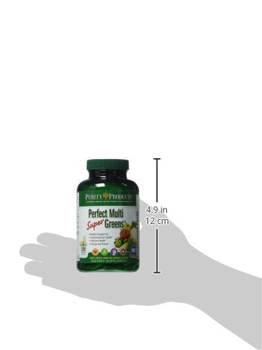 Purity Products Perfect Multi Super Greens nutrition graphic highlights antioxidants and nutrients.