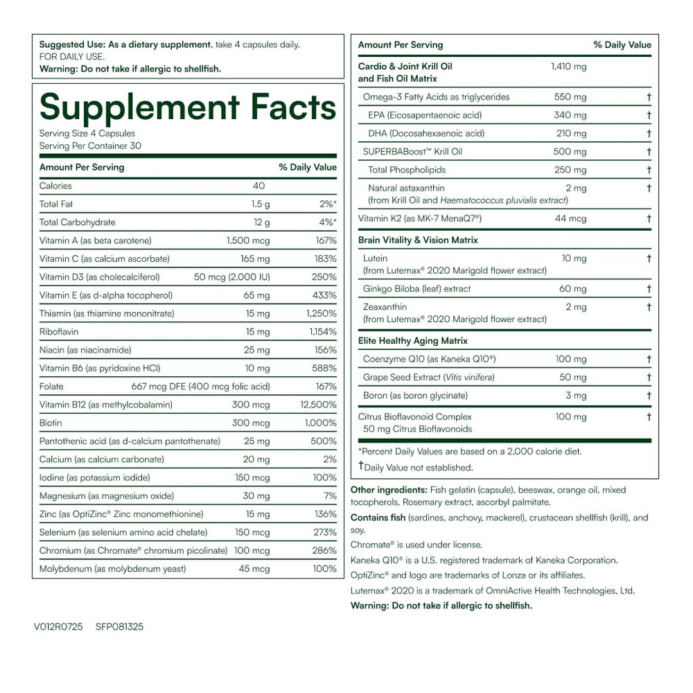 Purity Products Purity Super Pill label closeup highlights vitamins and omega-3 content