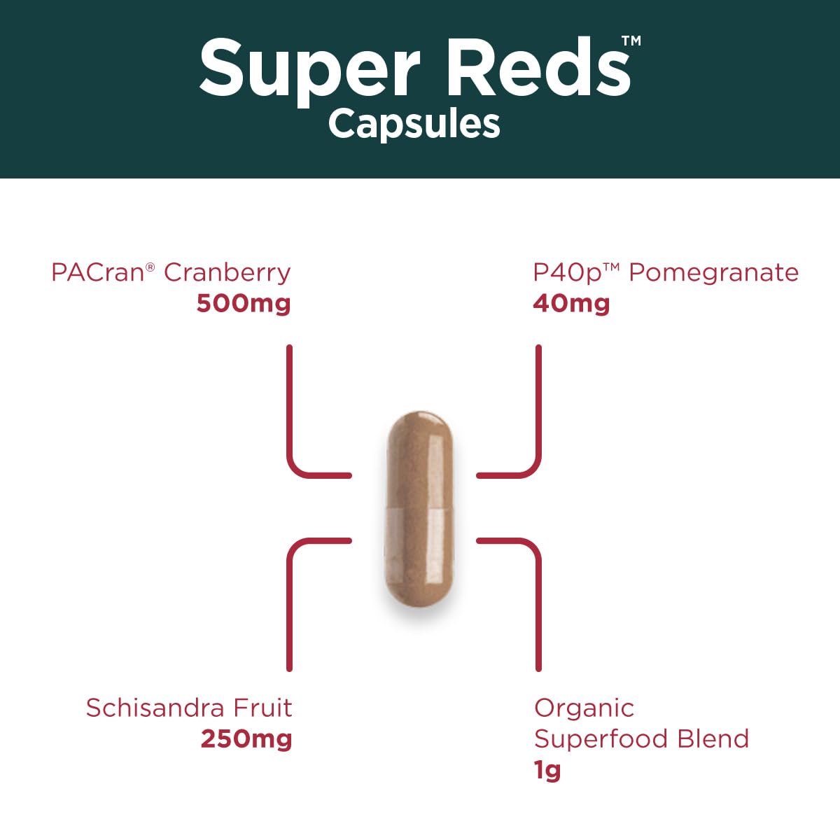 User pouring a serving from Purity Products Super Reds bottle showing a three-capsule daily serving.