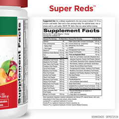 Purity Products Super Reds label close-up highlights berries and greens for phytonutrient variety.