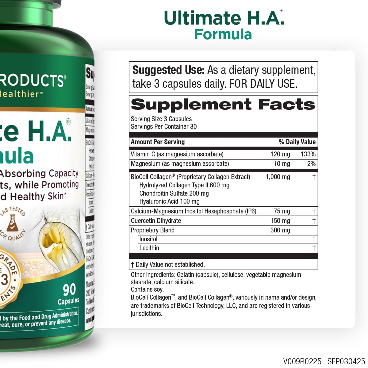 Purity Products Ultimate HA Capsules close-up for easy daily use and joint health potential.