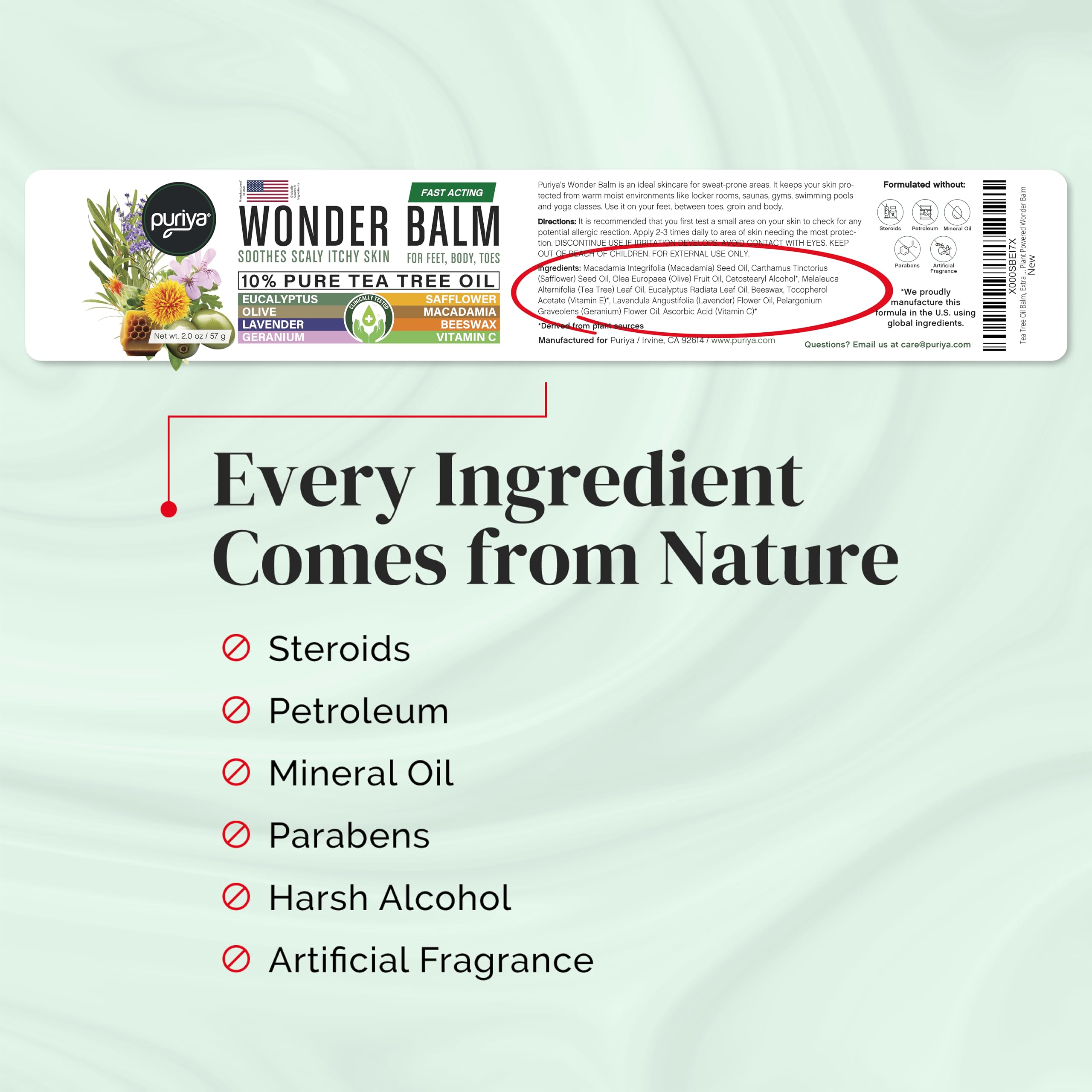 Puriya Tea Tree Oil Balm close-up reveals rich ointment texture.