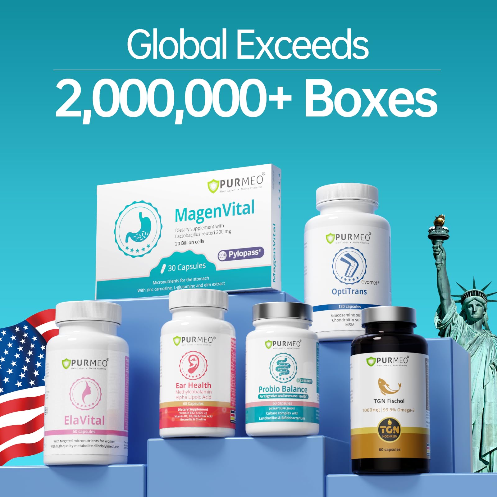 Purmeo daily capsule showing a 30-day supply for easy stomach care.